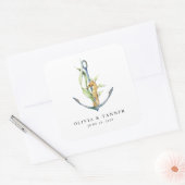 Wasserfarbenprägung Seepferd und Ankerhochzeit Quadratischer Aufkleber (Umschlag)