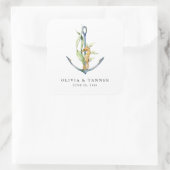 Wasserfarbenprägung Seepferd und Ankerhochzeit Quadratischer Aufkleber (Tasche)