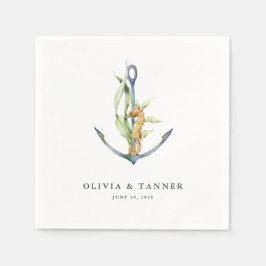 Wasserfarbenprägung Seepferd und Ankerhochzeit Serviette