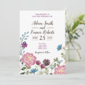 Wasserfarbenprägung Wildblume Meadow Wedding Einladung (Stehend Vorderseite)