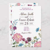 Wasserfarbenprägung Wildblume Meadow Wedding Einladung (Vorne/Hinten)