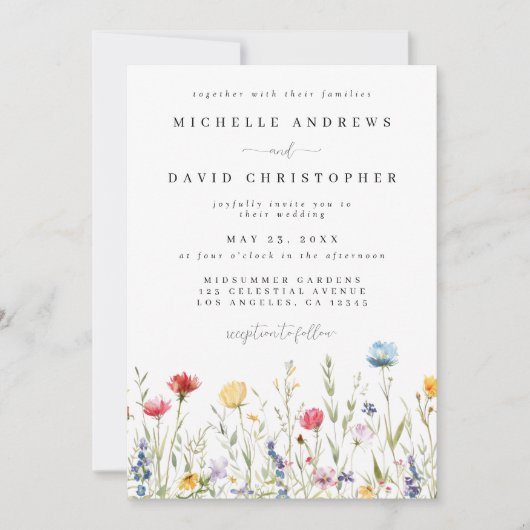 Wasserfarbenprägung Wildblume Meadow Wedding Einladung (Vorderseite)