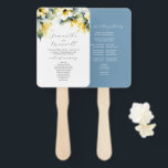 Wasserfarbenpräparate Hochzeitsprogramme Dusty Blu Fächer<br><div class="desc">Erleben Sie Ihren besonderen Tag mit unserem exquisiten Wedding Program Fan mit einem atemberaubenden Aquarelldesign aus zarten, gelben Hibiskus-Blume, die das Glück und die Feier symbolisieren. Dieser sorgfältig gestaltete Ventilator bietet Ihren Gästen nicht nur eine sanfte Brise, sondern dient auch als wunderschöner Sake Ihrer Gewerkschaft. Die Vorderseite zeigt die lebendige...</div>