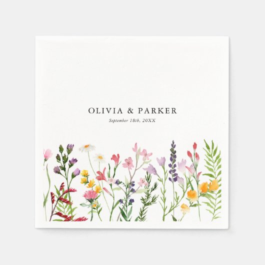 Wasserfarbenpräparierte Wildblumen Hochzeit Serviette (Vorderseite)