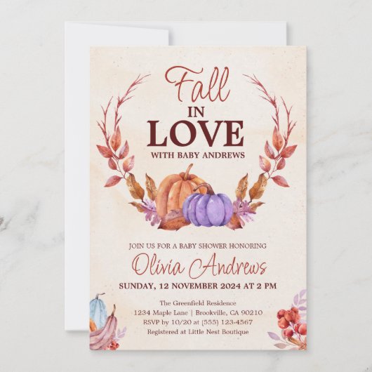 Wasserfarbenpumpenfallen in Liebe Babydusche Einladung (Vorderseite)