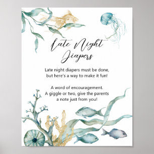 Wasserfarbenqualle Späte nächtliche Windeln Zeiche Poster