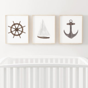 Wasserfarbenrad Sailboat Anker nautisch Bilderwand Sets