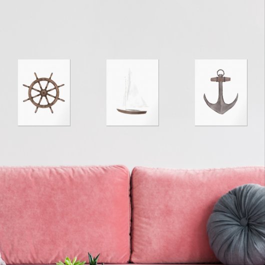 Wasserfarbenrad Sailboat Anker nautisch Bilderwand Sets (Wohnzimmer)