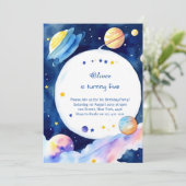 Wasserfarbenrakete Galactic Geburtstag Einladung (Stehend Vorderseite)