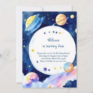 Wasserfarbenrakete Galactic Geburtstag Einladung