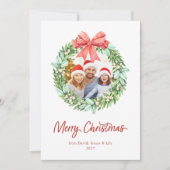 Wasserfarbenreath Frohe Weihnachten mit Foto-Namen (Vorderseite)