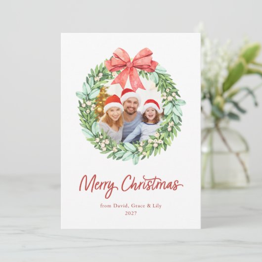 Wasserfarbenreath Frohe Weihnachten mit Foto-Namen (Stehend Vorderseite)