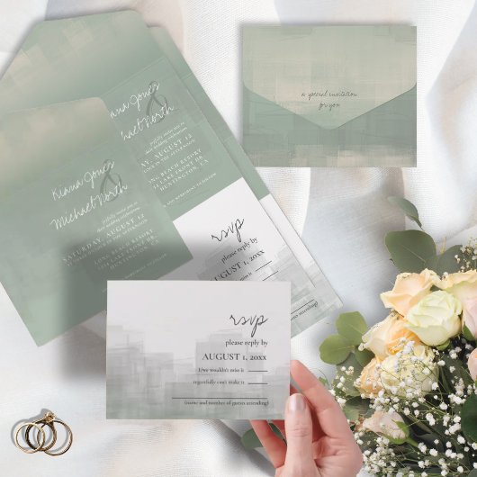 Wasserfarbenreflektionen Hochzeitssage ID774 All In One Einladung