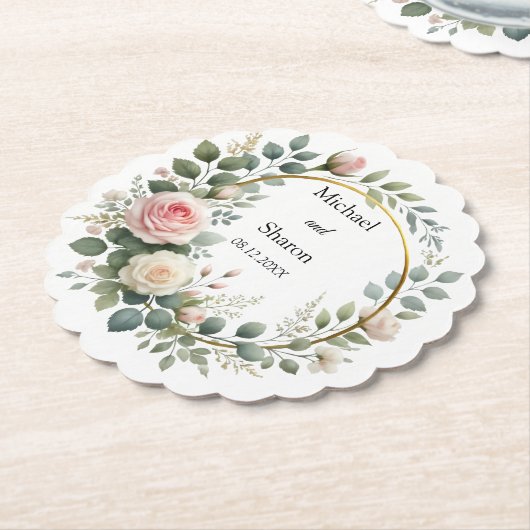 Wasserfarbenregen, weich rosa und weiße Rosen Untersetzer (angewinkelt)