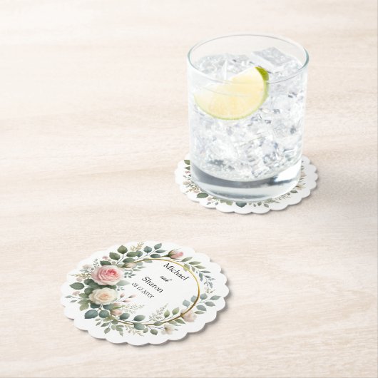 Wasserfarbenregen, weich rosa und weiße Rosen Untersetzer (Vor Ort)