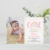 Wasserfarbenregenbogen Mädchen 1. Geburtstag Party Einladung (Stehend Vorderseite)
