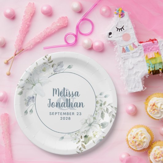 Wasserfarbenromantische, blumenweiße Blume Hochzei Pappteller (Party)