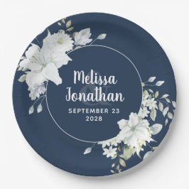 Wasserfarbenromantische, blumenweiße Blume Hochzei Pappteller