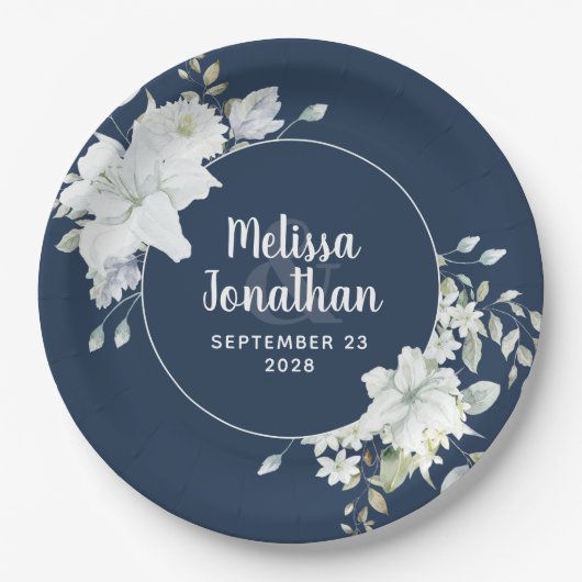 Wasserfarbenromantische, blumenweiße Blume Hochzei Pappteller (Vorderseite)