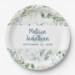 Wasserfarbenromantische, blumenweiße Blume Hochzei Pappteller