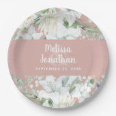 Wasserfarbenromantische, blumenweiße Blume Hochzei Pappteller (Vorderseite)