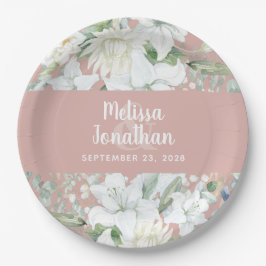 Wasserfarbenromantische, blumenweiße Blume Hochzei Pappteller