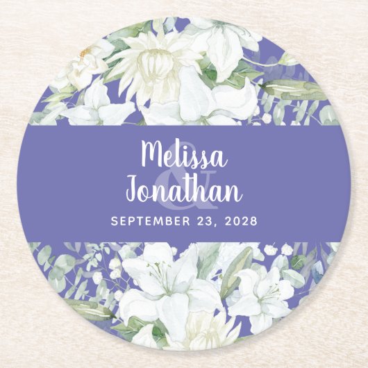 Wasserfarbenromantische, blumenweiße Blume Hochzei Runder Pappuntersetzer (Vorderseite)