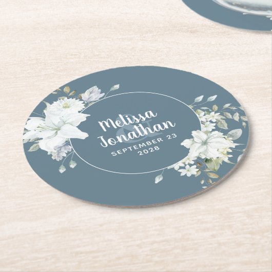 Wasserfarbenromantische, blumenweiße Blume Hochzei Runder Pappuntersetzer (Angewinkelt)