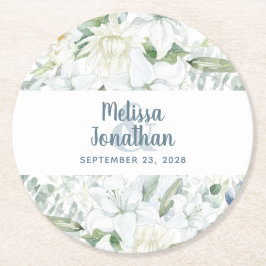 Wasserfarbenromantische, blumenweiße Blume Hochzei Runder Pappuntersetzer