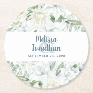 Wasserfarbenromantische, blumenweiße Blume Hochzei Runder Pappuntersetzer