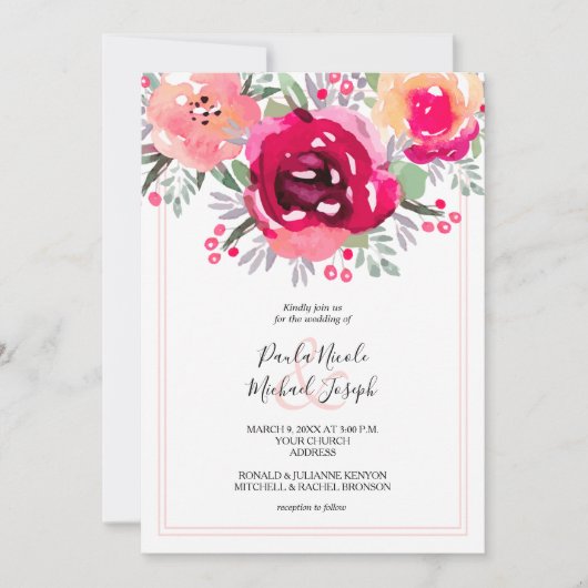 Wasserfarbenrosa Blumenzehen Einladung (Vorderseite)