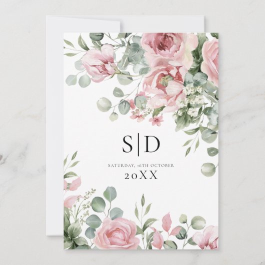 Wasserfarbenrosa Blumenzehen Einladung (Rückseite)