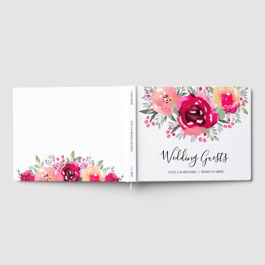 Wasserfarbenrosa Blumenzehen Gästebuch (Voll)