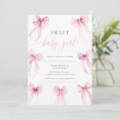 Wasserfarbenrosa Coquette verbeugt süßes Mädchen Einladung (Stehend Vorderseite)