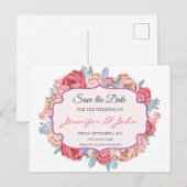 Wasserfarbenrosa Rosen Chic Wedding Save the Date Ankündigungspostkarte (Vorne/Hinten)