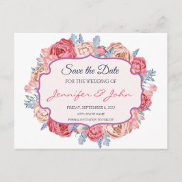 Wasserfarbenrosa Rosen Chic Wedding Save the Date Ankündigungspostkarte