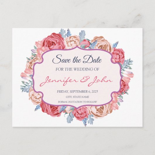Wasserfarbenrosa Rosen Chic Wedding Save the Date Ankündigungspostkarte (Vorderseite)