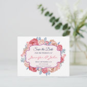 Wasserfarbenrosa Rosen Chic Wedding Save the Date Ankündigungspostkarte (Stehend Vorderseite)