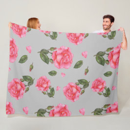 Wasserfarbenrosa Rosenblätter und Blätter Muster Fleecedecke