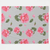 Wasserfarbenrosa Rosenblätter und Blätter Muster Fleecedecke (Vorderseite (Horizontal))