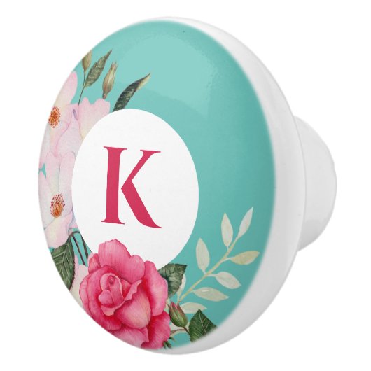 Wasserfarbenrosa und weißer Rosenkreislauf Keramikknauf (Rechts)