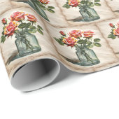 Wasserfarbenrose Bouquet in Jar Geschenkpapier (Rolleneckpunkt)