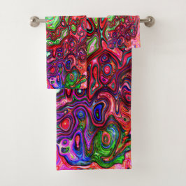 Wasserfarbenroter Groovy Abstrakt Retro Liquid Swi Badhandtuch Set