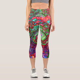 Wasserfarbenroter Groovy Abstrakt Retro Liquid Swi Capri Leggings