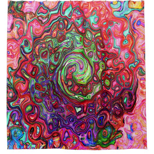 Wasserfarbenroter Groovy Abstrakt Retro Liquid Swi Duschvorhang (Vorderseite)