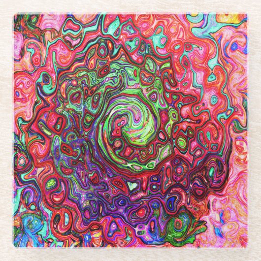 Wasserfarbenroter Groovy Abstrakt Retro Liquid Swi Glasuntersetzer (Vorderseite)