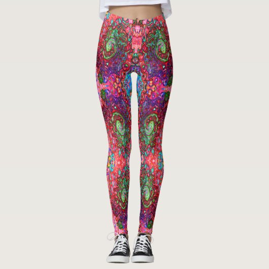 Wasserfarbenroter Groovy Abstrakt Retro Liquid Swi Leggings (Vorderseite)