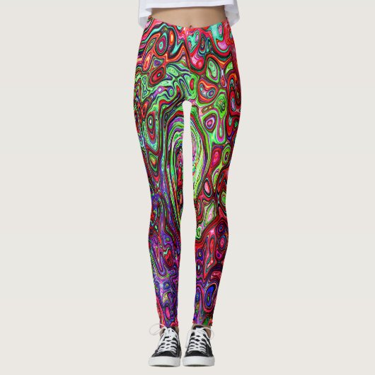 Wasserfarbenroter Groovy Abstrakt Retro Liquid Swi Leggings (Vorderseite)