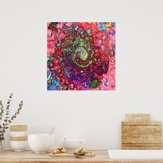 Wasserfarbenroter Groovy Abstrakt Retro Liquid Swi Poster (Küche)