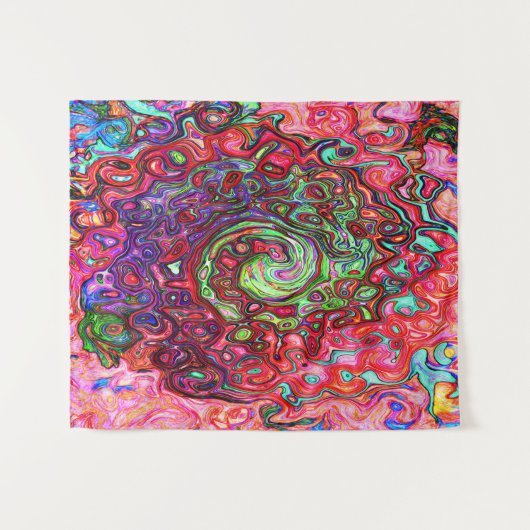 Wasserfarbenroter Groovy Abstrakt Retro Liquid Swi Wandteppich (Vorderseite (Horizontal))